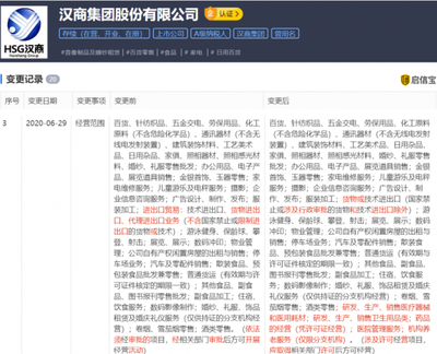 汉商集团经营范围变更，拓展进出口及日用杂品业务